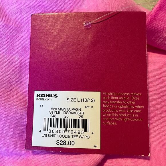 NWT So Long Sleeve Hoodie Sporty Tee Magenta Large - Picture 6 of 6